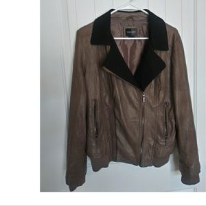Bisou Bisou faux leather wool collar jacket size L